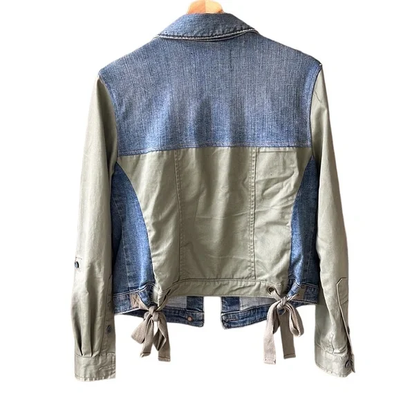 Pilcro Anthropologie Mixed Media Denim Jacket Blue/ Army Green Small - Picture 6 of 11